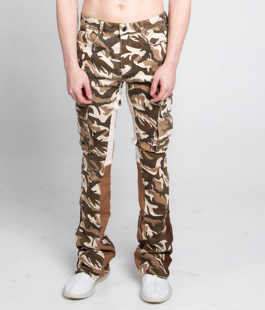 BROWN CAMO STACKED PANTS