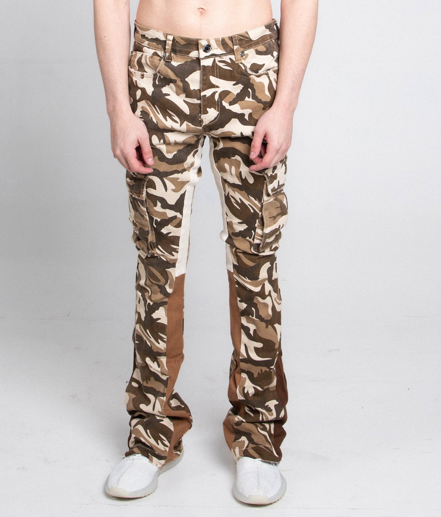 BROWN CAMO STACKED PANTS