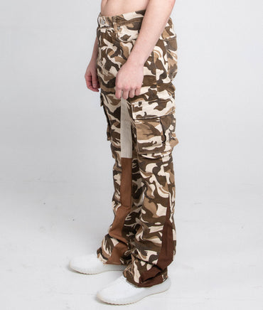 BROWN CAMO STACKED PANTS