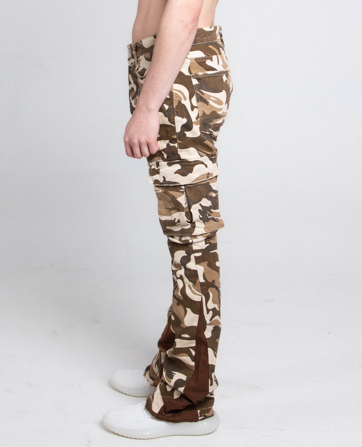BROWN CAMO STACKED PANTS