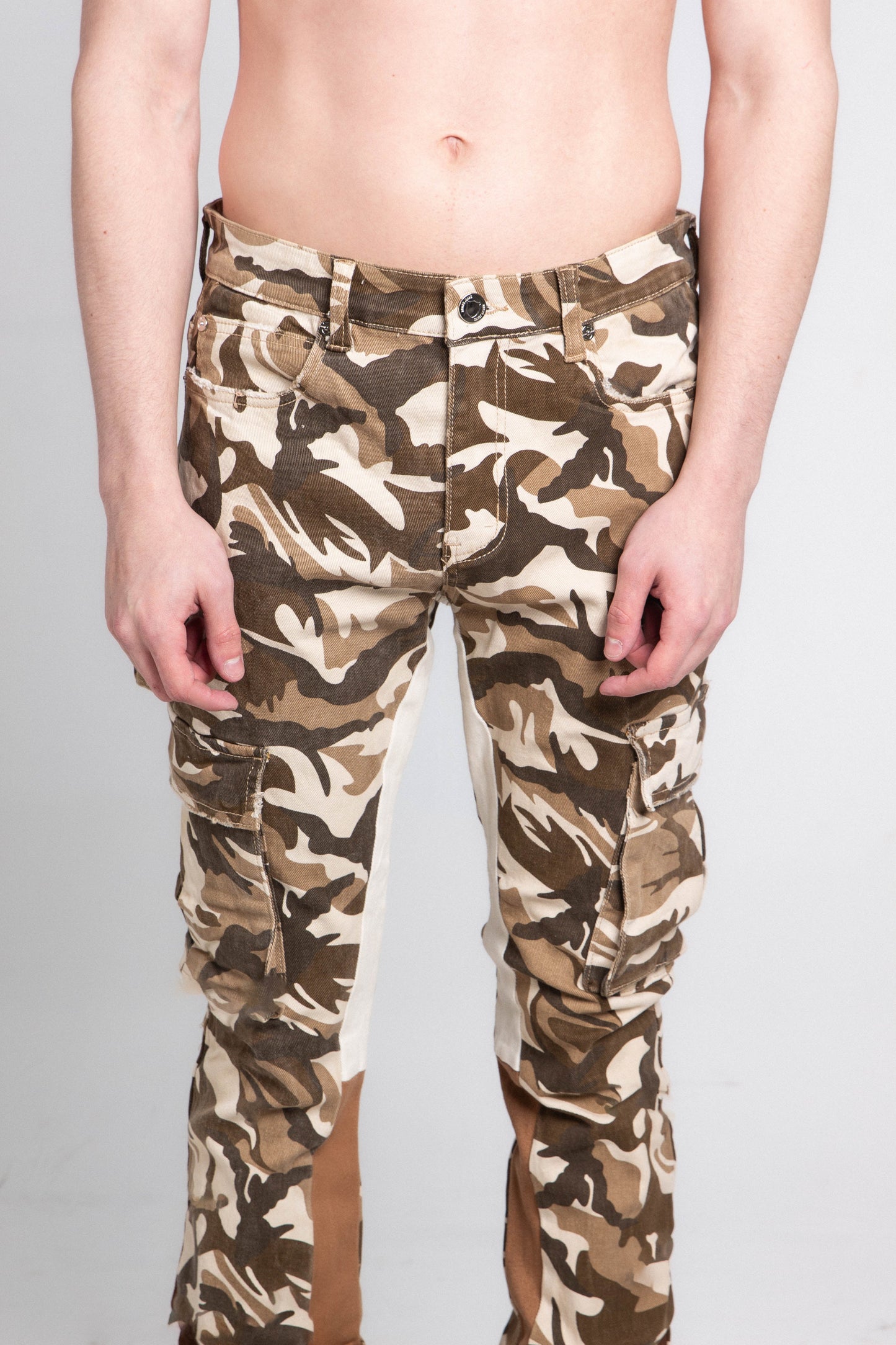 BROWN CAMO STACKED PANTS