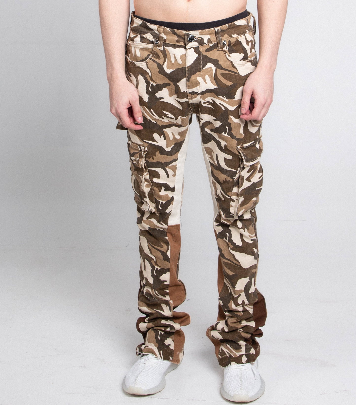 BROWN CAMO STACKED PANTS